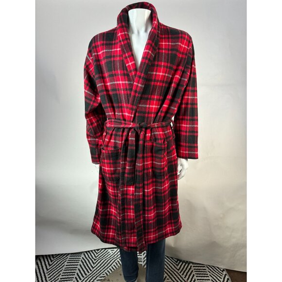 VTG 80s Fruit Of The Loom Mens Sleepwear Robe OS Red & Black Plaid 100% Polyeste - Picture 11 of 16